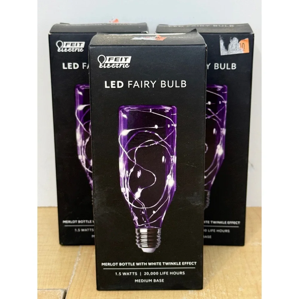 3pk Feit Electric LED Fairy Bulb Merlot Bottle White Twinkle Effect Medium Base